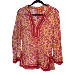 Tory Burch Printed Tunic Top Yellow and Pink Colors, size 6